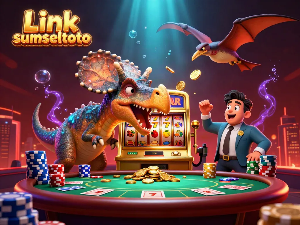 Catch the excitement at Link sumseltoto with dinosaurs engaging in a thrilling jackpot scene.
