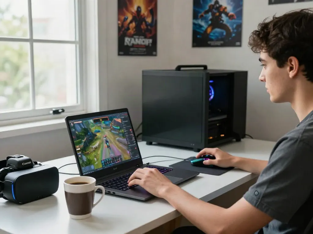 Engaging gaming environment showcasing games not on gamstop with vivid screens and gaming accessories.