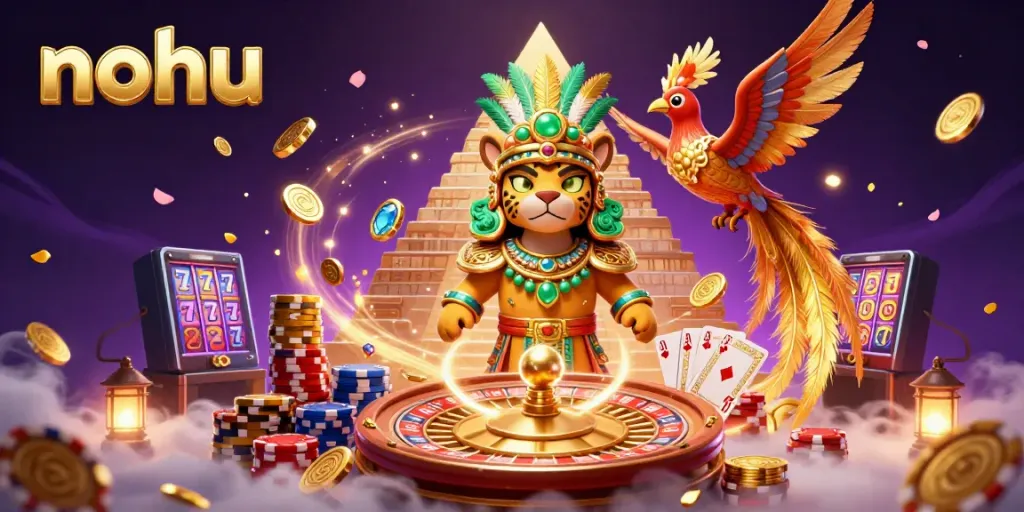 Experience thrilling gaming action with nohu, featuring exquisite Mayan characters and vibrant casino elements.