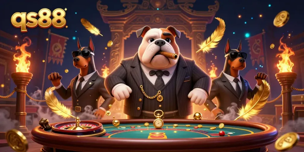 Engage in thrilling gameplay at qs88 with mafia boss characters and vibrant casino elements.