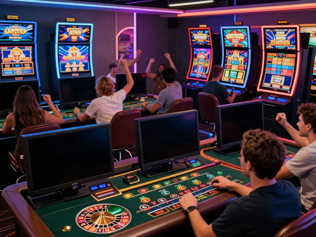 Engaging online casino players enjoying games not on GamStop in a vibrant virtual setting.