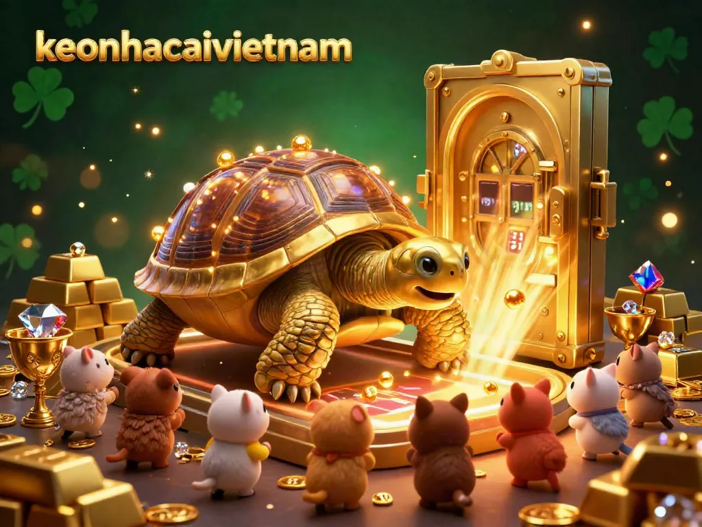 Experience gaming excitement with keonhacaivietnam as a golden tortoise pinball machine lights up the scene.