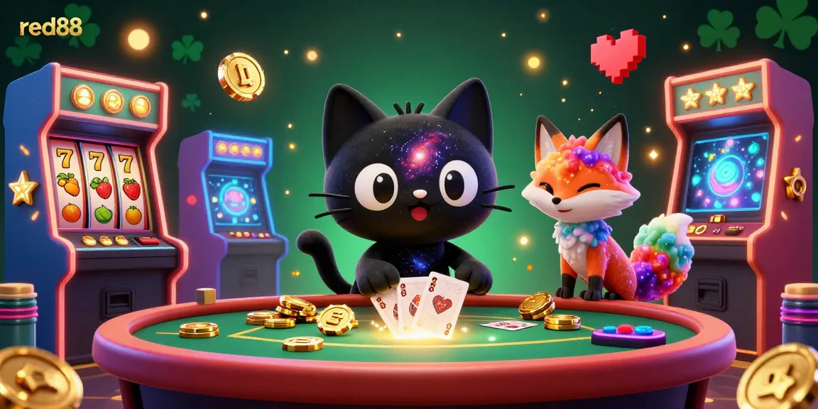 Experience thrilling gameplay at red88 with cartoon characters in an immersive cosmic casino scene.