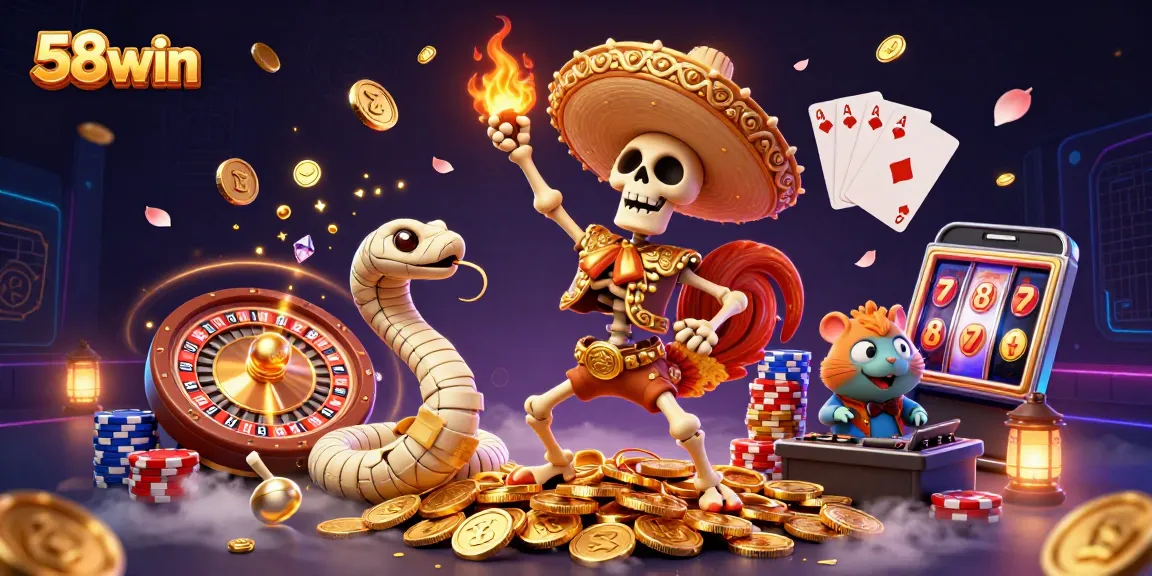 Engage with dynamic 58win gaming action featuring vibrant characters amidst a casino atmosphere.
