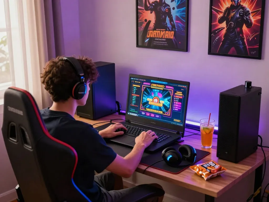 Engaging gaming setup highlighting games not on gamstop with colorful graphics and accessories.