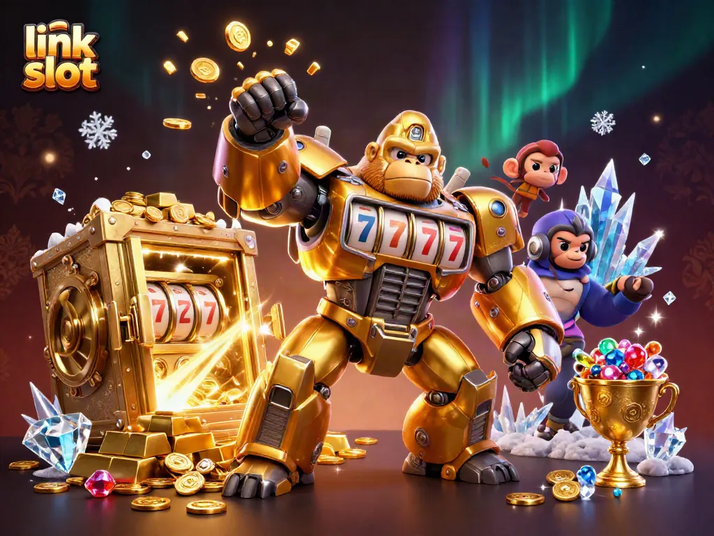 Experience thrilling wins with link slot as a golden gorilla mech bursts with treasures!