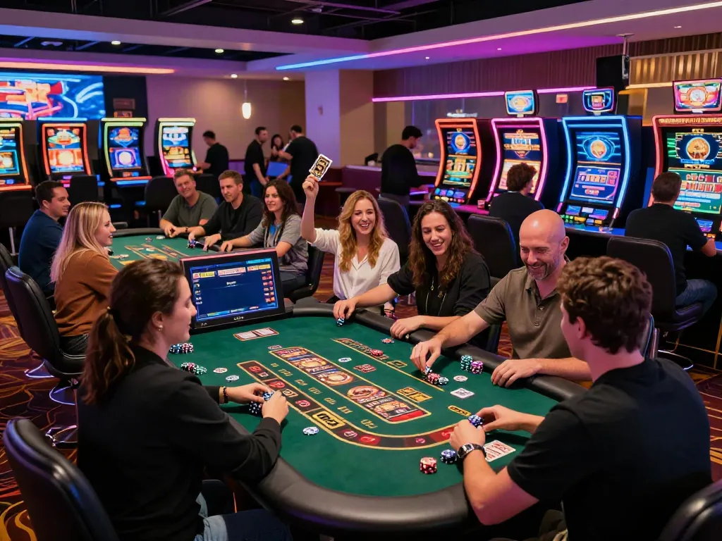 Players enjoying vibrant games not on GamStop in a lively casino environment.
