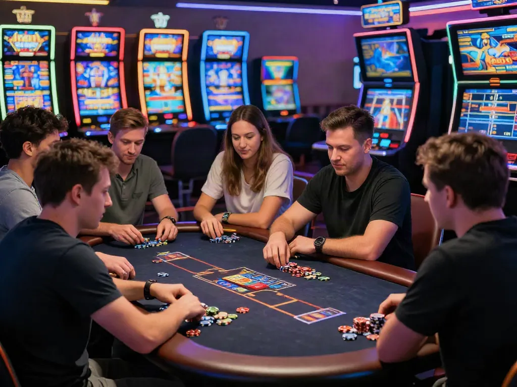 Engaged players enjoying games not on GamStop in a modern casino.