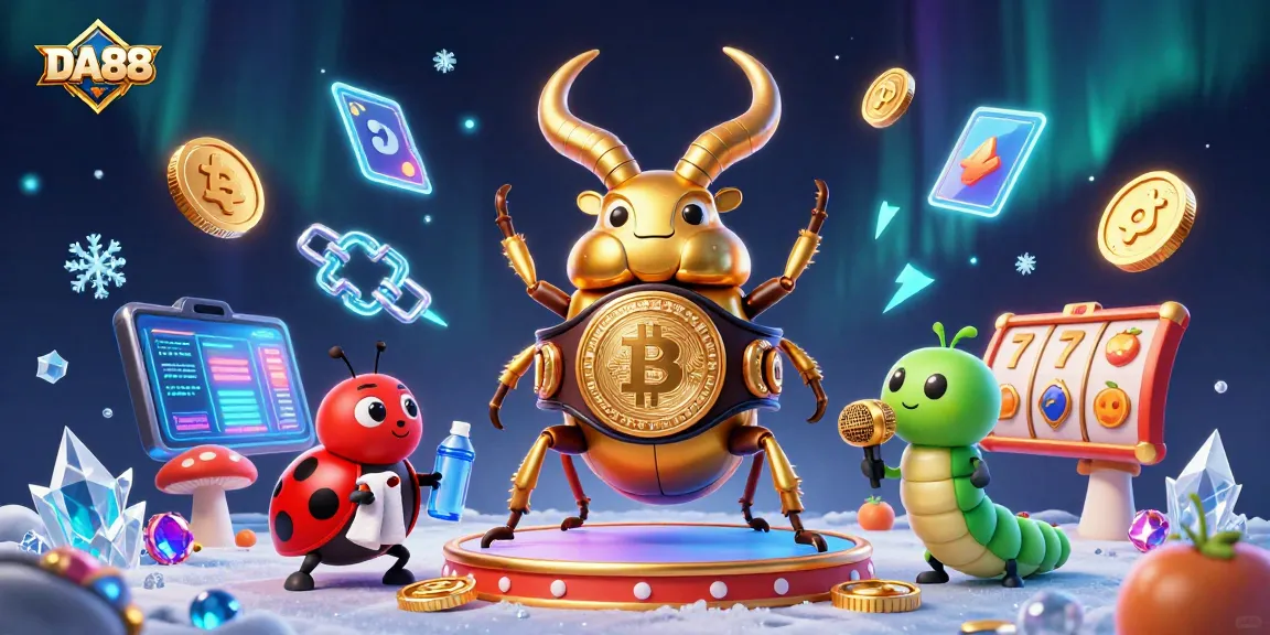 DA88 showcases a vibrant 3D scene with a golden stag beetle and casino elements in action.