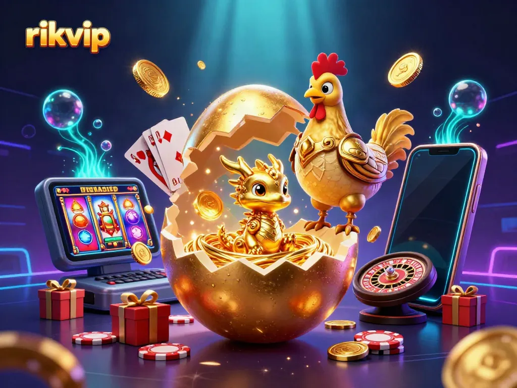 Engage with the exciting casino experience at rikvip featuring golden dragon and poker elements.