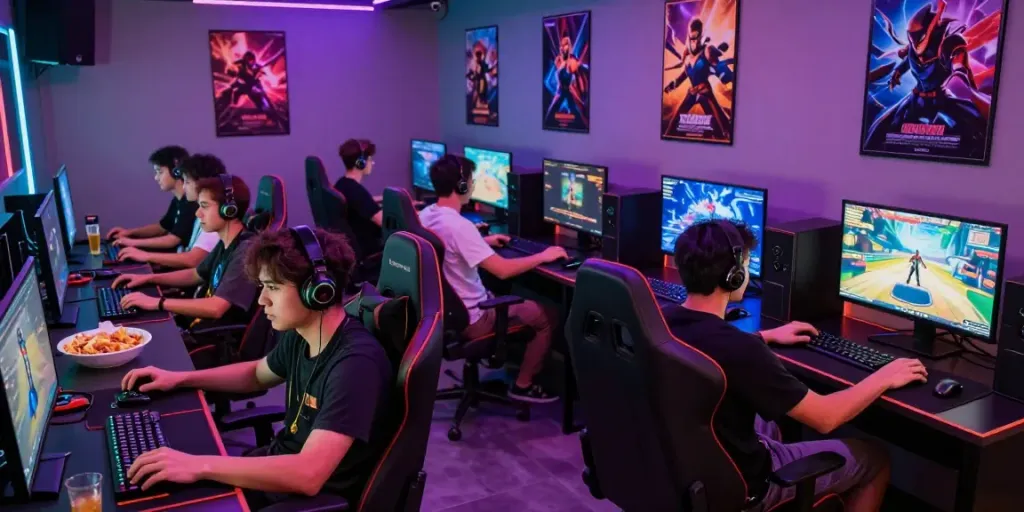 Engaging gaming session with players enjoying games not on gamstop in a vibrant lounge.