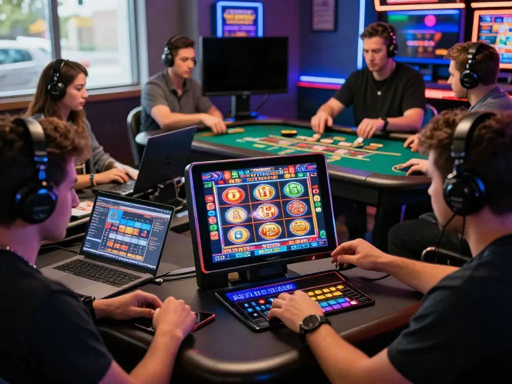 Engaged players enjoying games not on GamStop at a vibrant virtual casino.