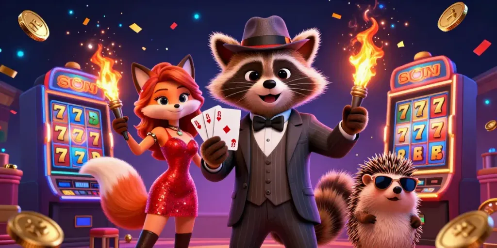 Experience big wins at sunwin while enjoying an exciting scene with charming casino characters and vibrant gaming elements.