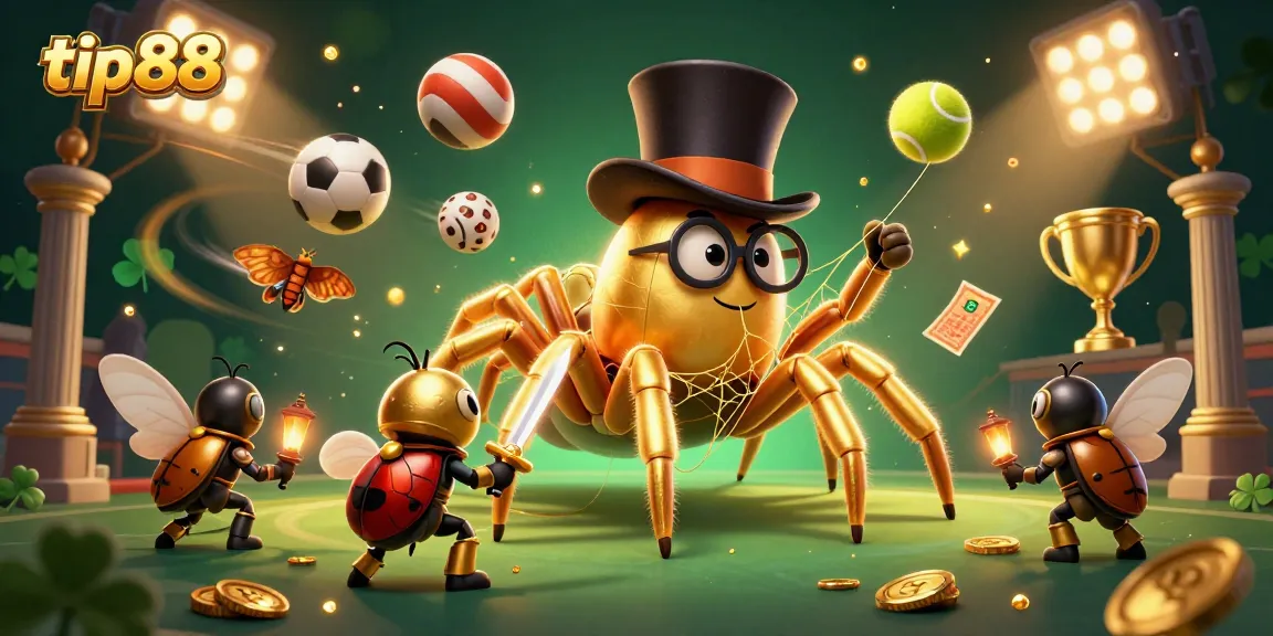 Engage with thrilling tip88 casino games amidst golden gambling elements and vibrant characters.