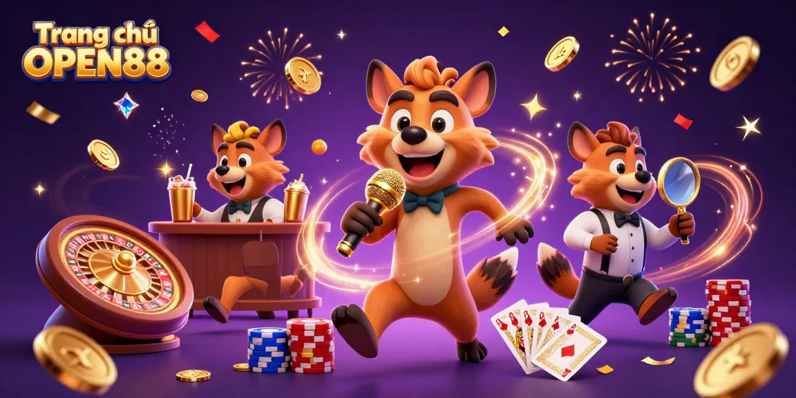 Spin and win at Trang chủ OPEN88, a lively comedy casino featuring hyenas and vibrant visuals.
