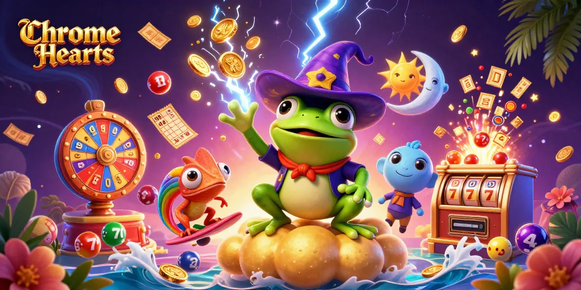 Experience the thrill of Chrome Hearts as the wizard frog conjures golden coins in this casino-themed spectacle.