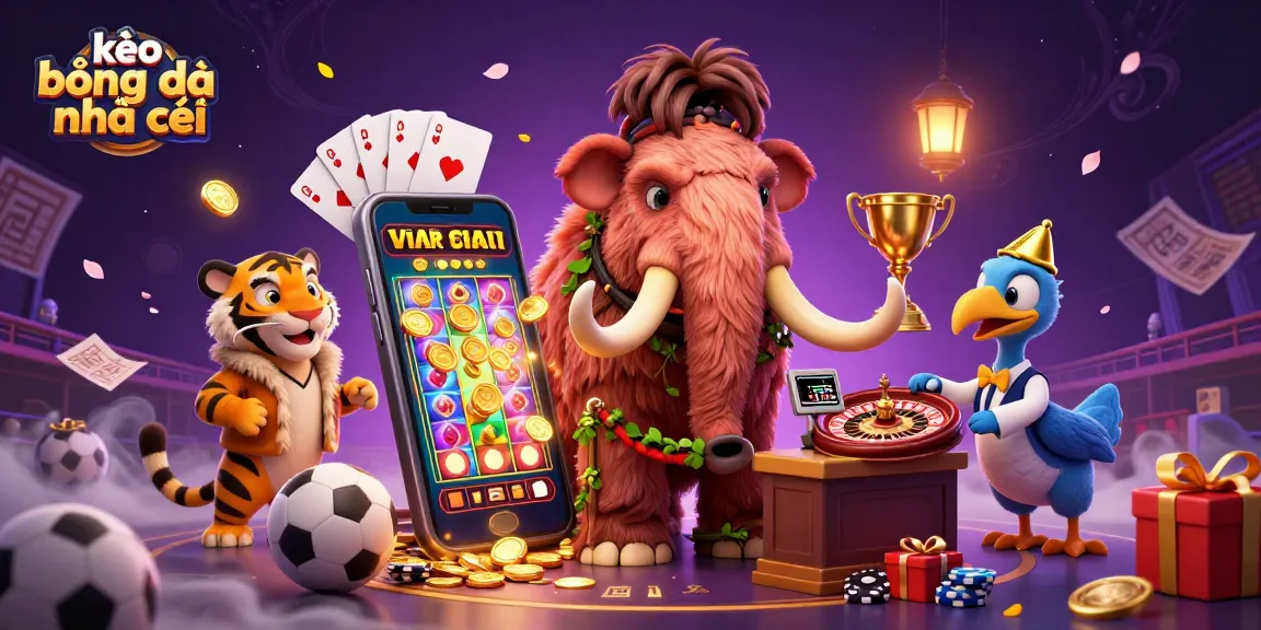 Engage with kèo bóng đá nhà cái through vibrant 3D illustration featuring a mammoth bouncer and interactive betting elements.