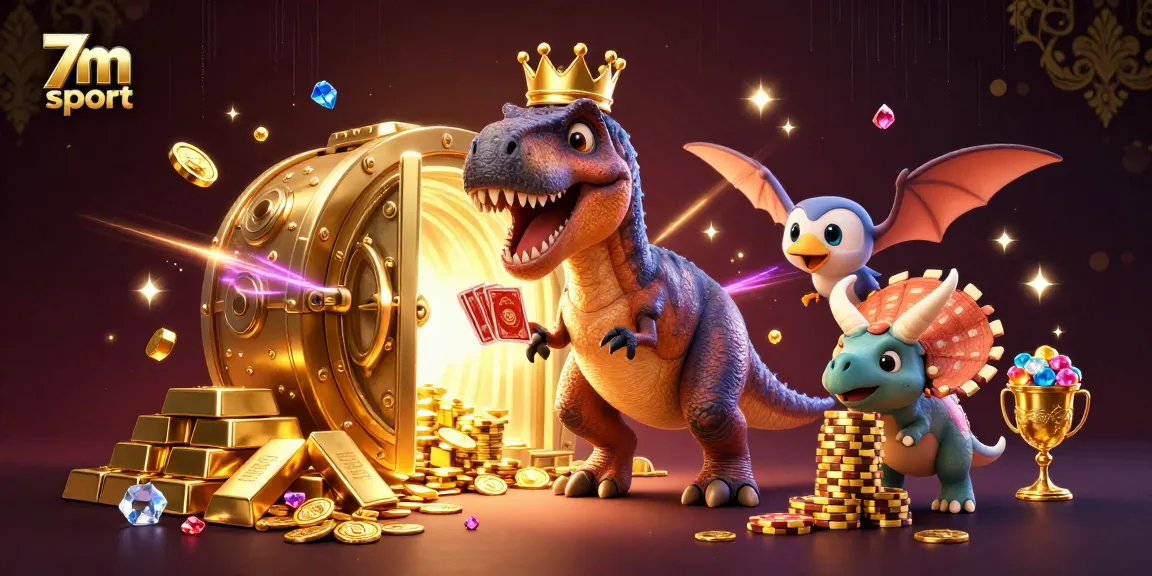 Experience thrilling wins with 7m sport, where cartoon dinosaurs enjoy card games and golden chips.