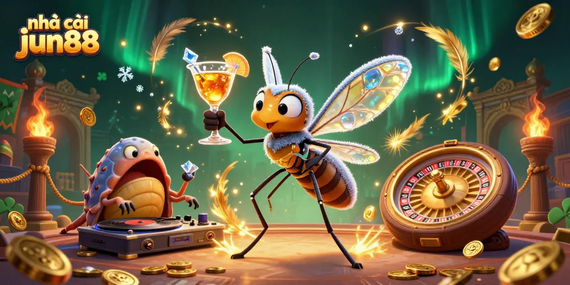 Experience the vibrant scene at nhà cái jun88 with a lively casino mascot and dynamic gaming elements.