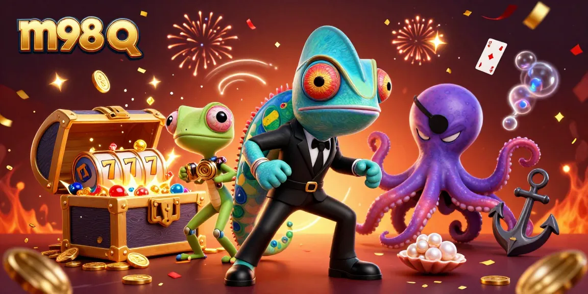 Experience excitement in m98 q with a vibrant 3D casino scene featuring thrilling gaming elements.