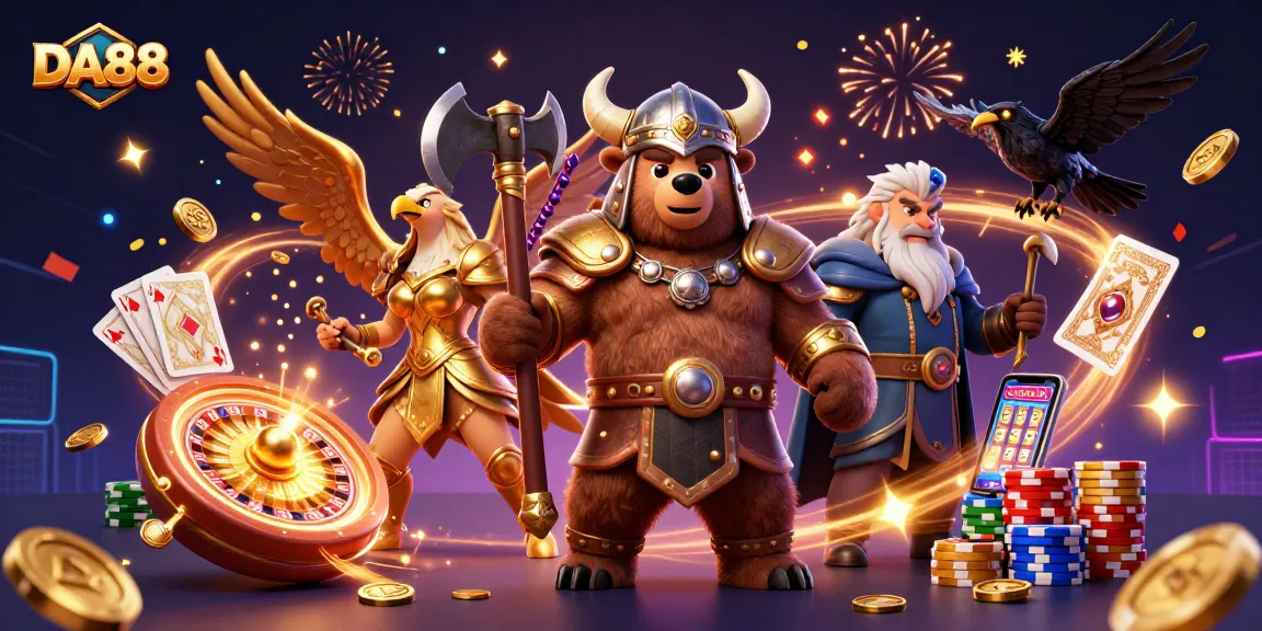 Experience the thrill of winning with DA88 in this vibrant casino scene filled with action and excitement.