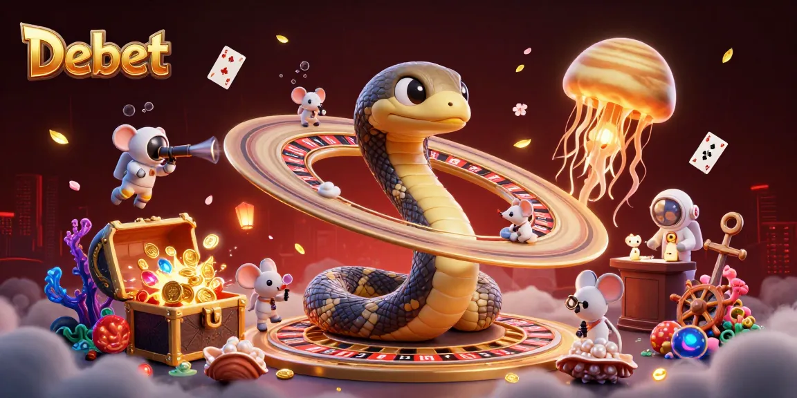 Play and win with Debet at a casino-themed cosmic scene featuring exciting characters and vibrant elements.