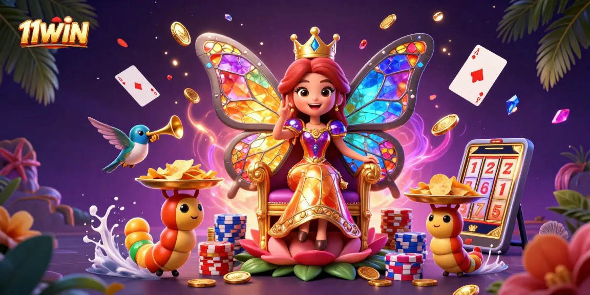 Experience the vibrant casino magic of 11WIN with colorful characters, golden chips, and dynamic gameplay elements.